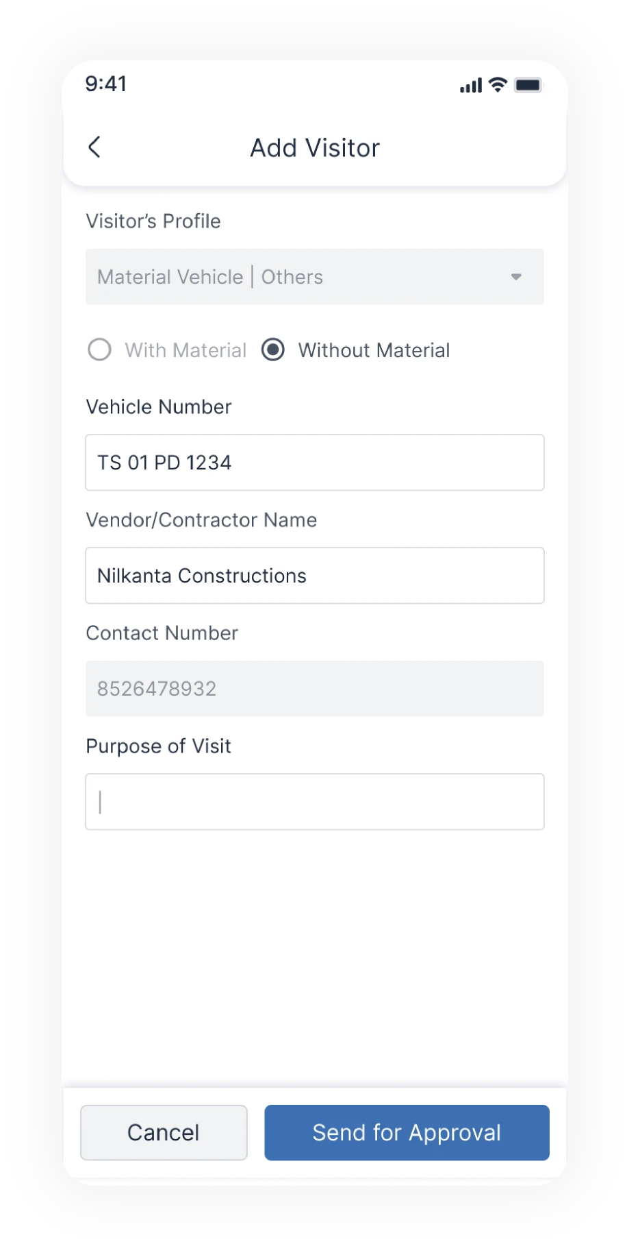 Add visitor - without material